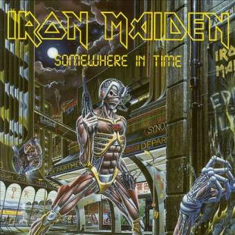Okładka płyty winylowej artysty Iron Maiden o tytule Somewhere in Time