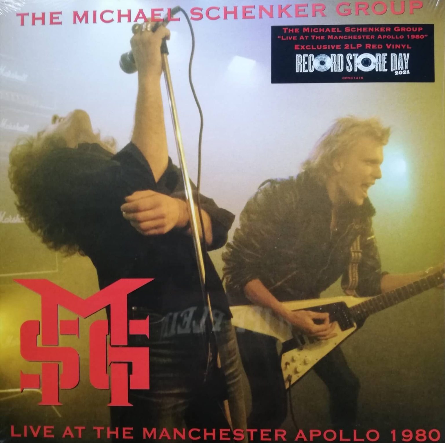 Okładka płyty winylowej artysty The Michael Schenker Group o tytule Live At The Manchester Apollo 1980