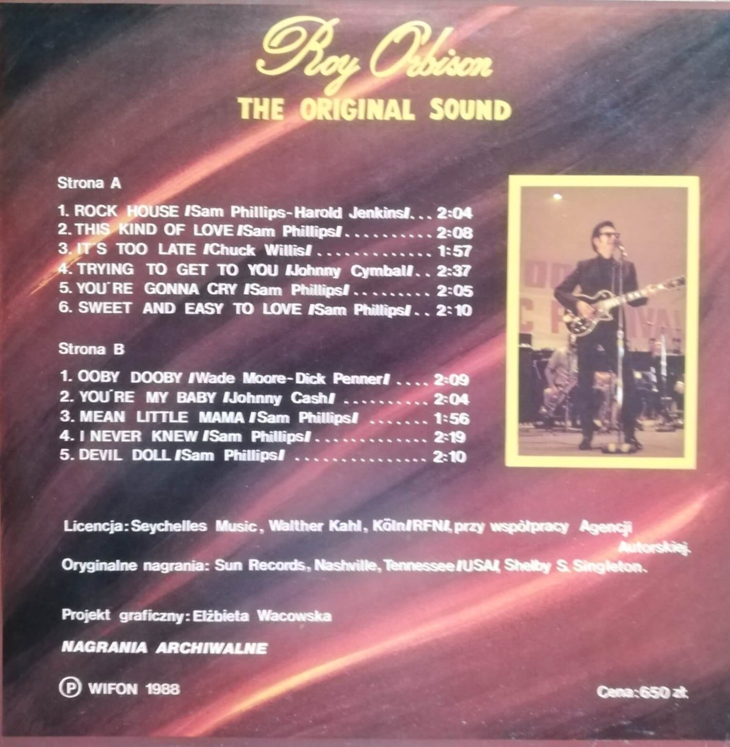 Okładka płyty winylowej artysty Roy Orbison o tytule The Original Sound