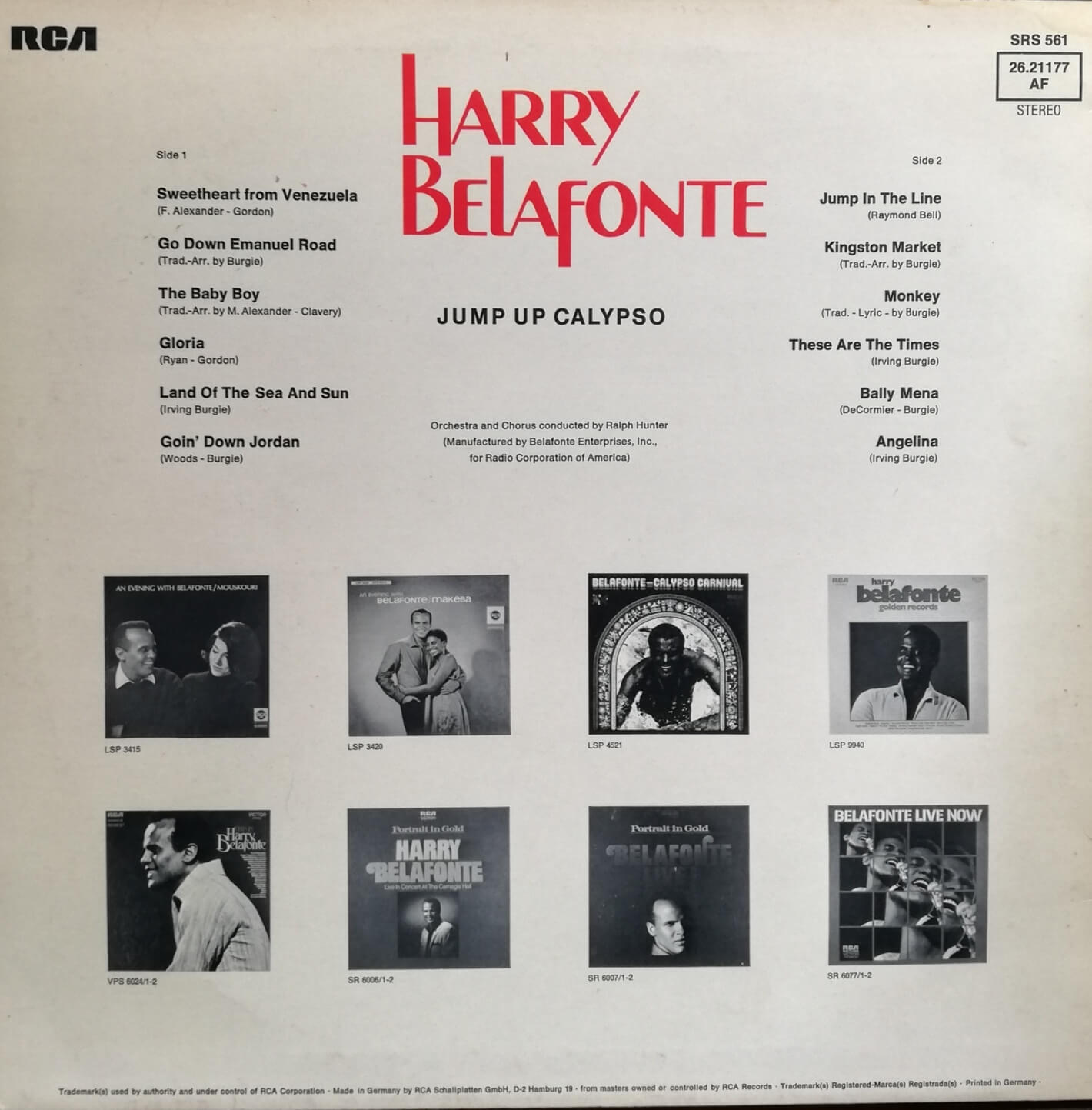 Okładka płyty winylowej artysty Harry Belafonte o tytule Jump Up Calypso