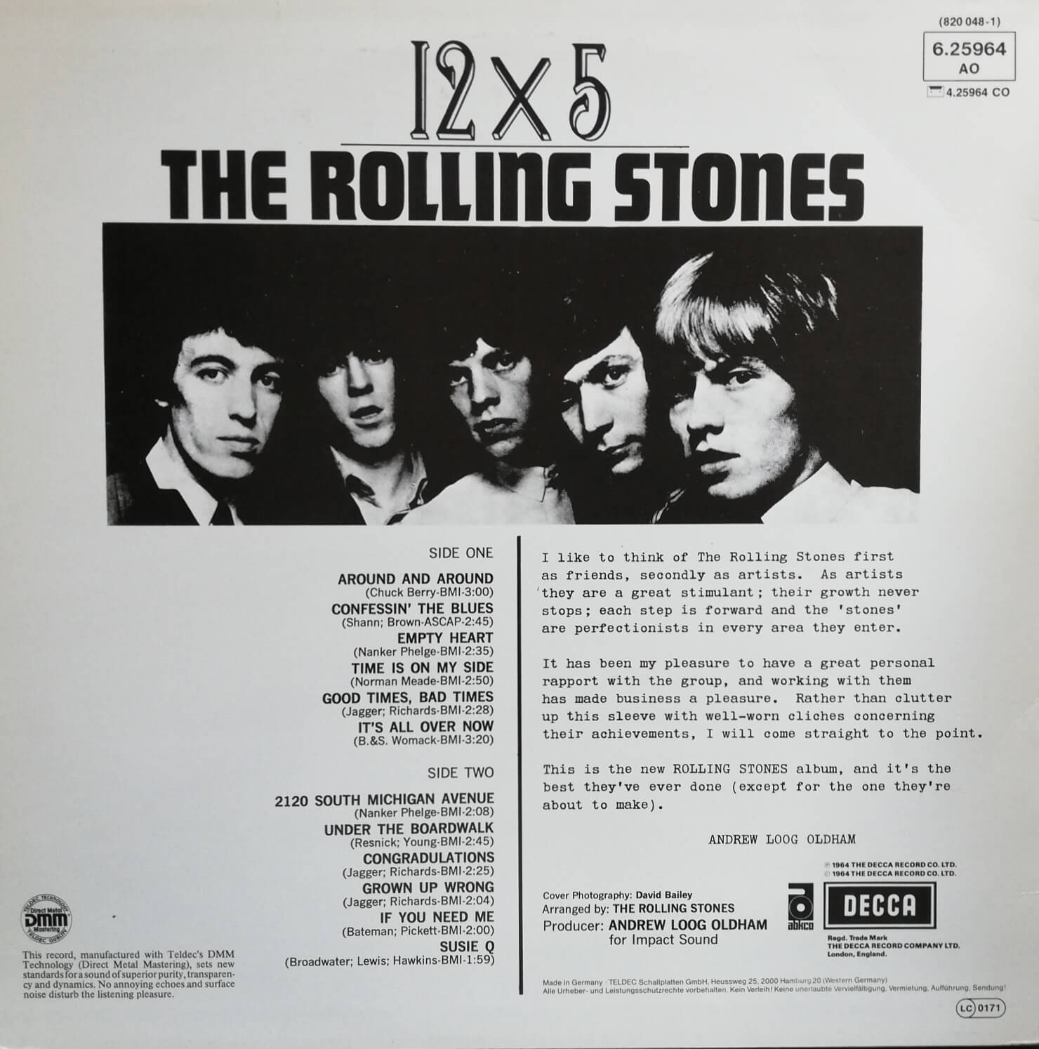 Okładka płyty winylowej artysty The Rolling Stones o tytule 12x5