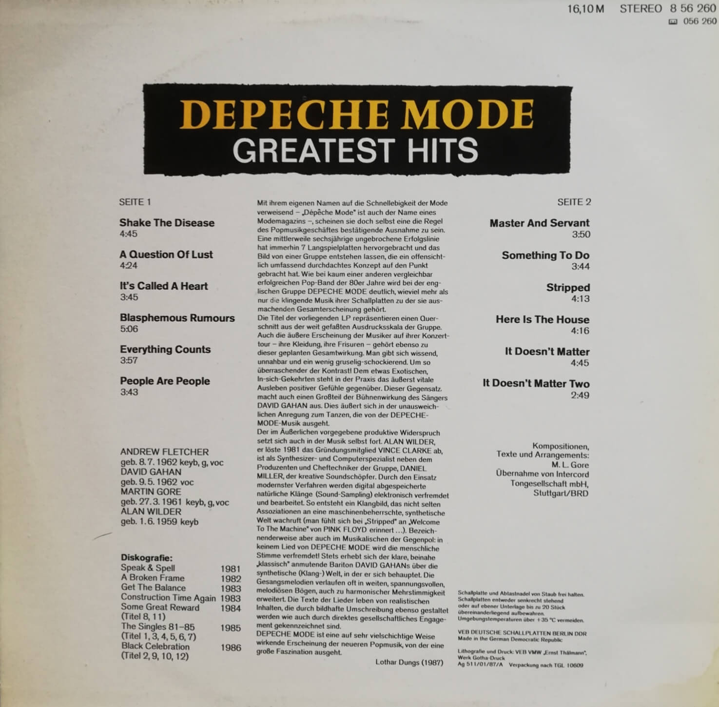 Okładka płyty winylowej artysty Depeche Mode o tytule Greatest Hits