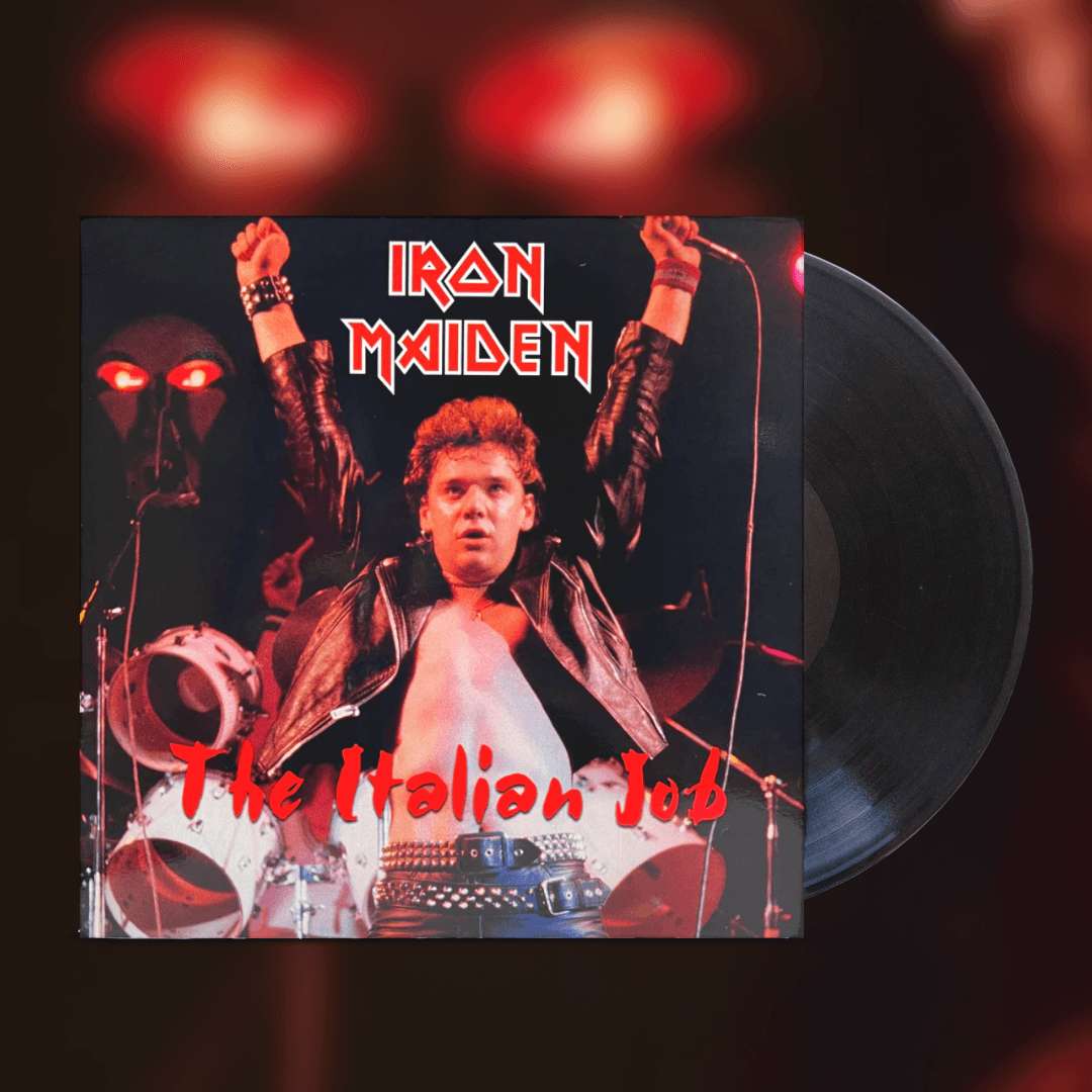 Okładka płyty winylowej artysty Iron Maiden o tytule The Italian Job