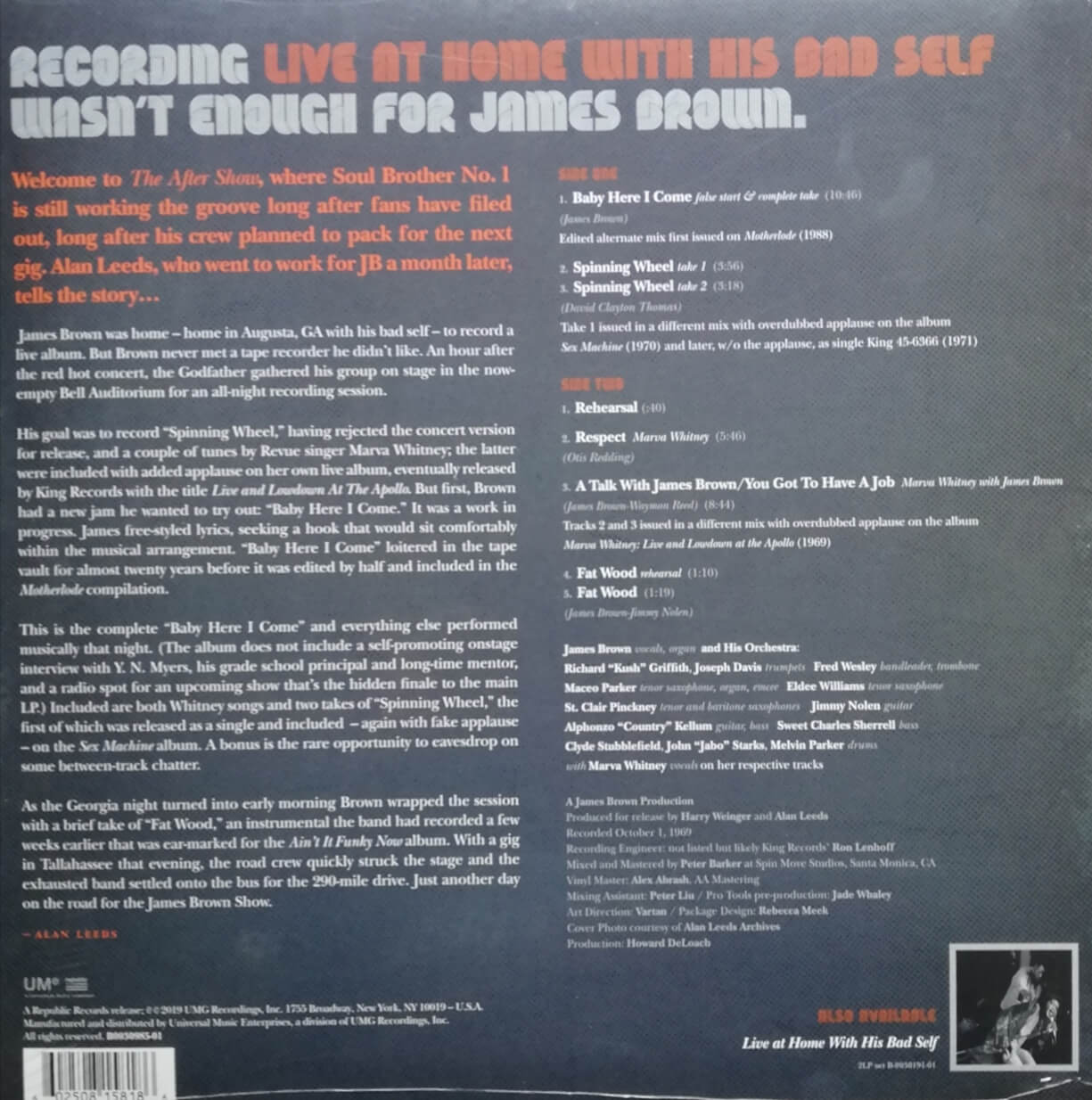 Okładka płyty winylowej artysty James Brown o tytule Live At Home