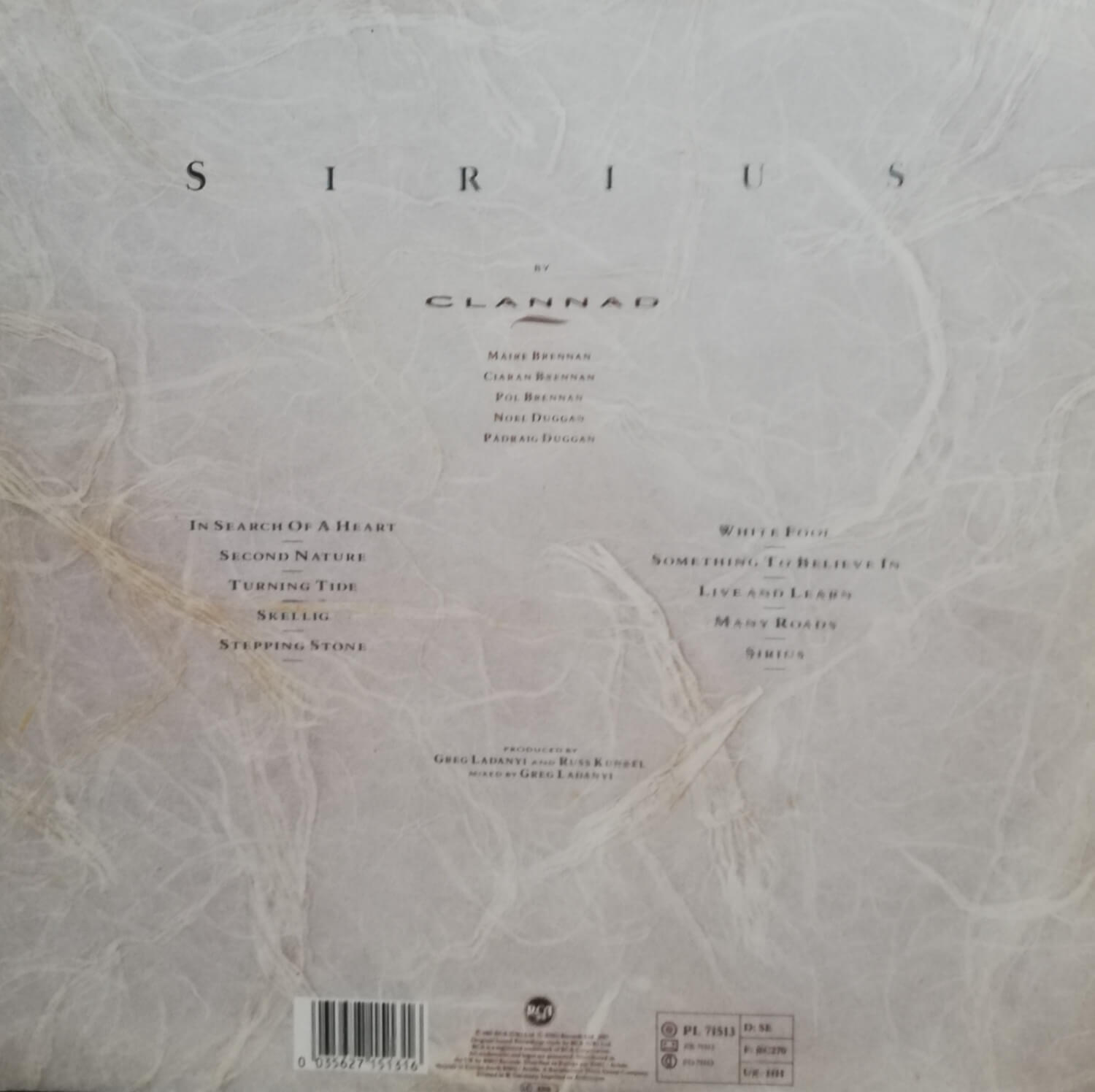 Okładka płyty winylowej artysty Clannad o tytule Sirius
