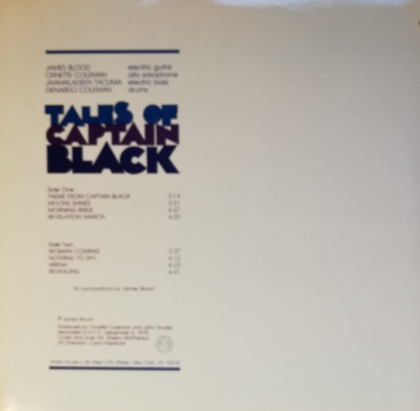 Okładka płyty winylowej artysty James Blood Ulmer o tytule Tales Of Captain Black