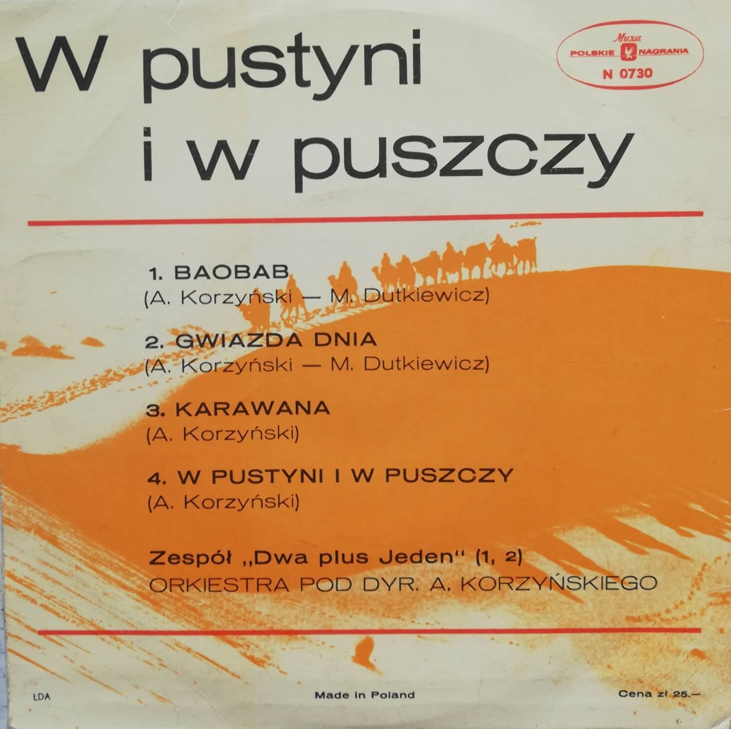 Okładka płyty winylowej artysty Andrzej Korzyyński o tytule W Pustyni i w Puszczy
