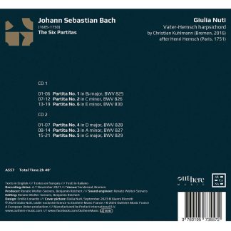 Okładka płyty CD artysty Giulia Nuti o tytule Johann Sebastian Bach: Partiten BWV 825-830