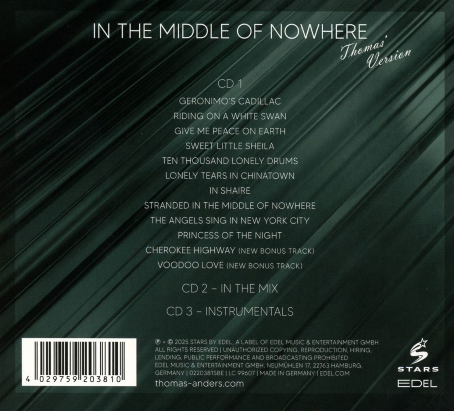 Okładka płyty CD wykonawcy Thomas Anders o tytule Thomas Sings Modern Talking: In The Middle O Nowhere