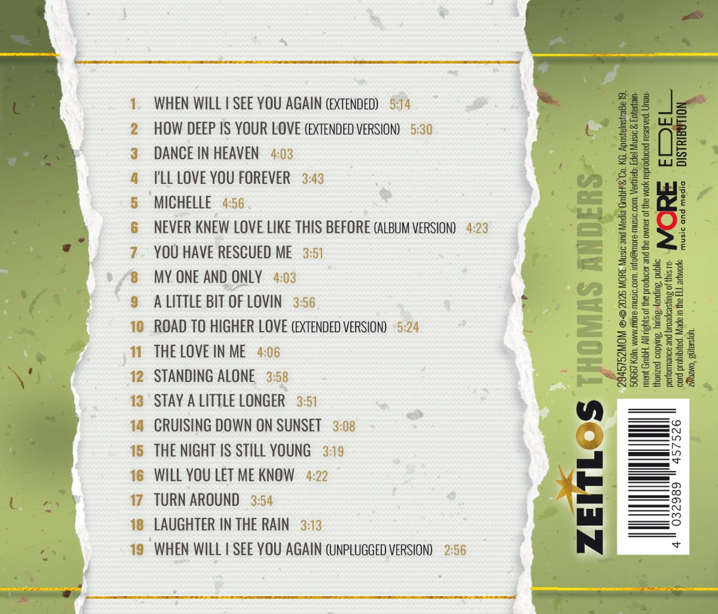 Okładka płyty CD wykonawcy Thomas Anders o tytule Zeitlos