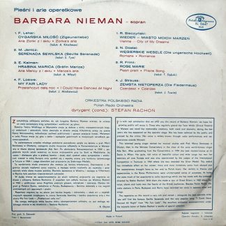 Okładka płyty winylowej wykonawcy Barbary Nieman o tytule Pieśni i Arie Operetkowe