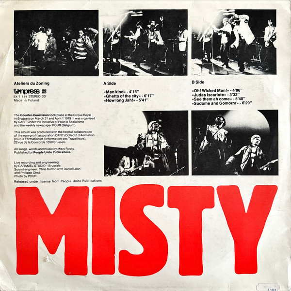 Okładka płyty winylowej wykonawcy Misty In Roots o tytule Live At The Counter Eurovision 79